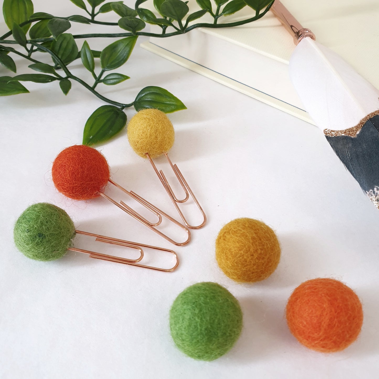 Autumn Pom Pom Paperclips - Felt Ball Stationary Bookmarks