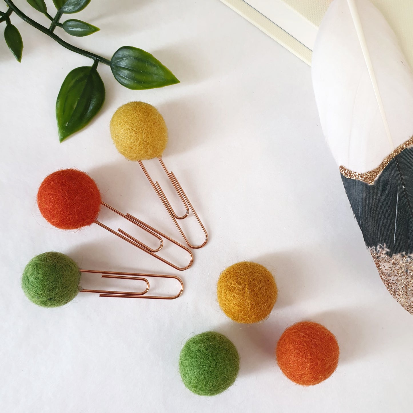 Autumn Pom Pom Paperclips - Felt Ball Stationary Bookmarks