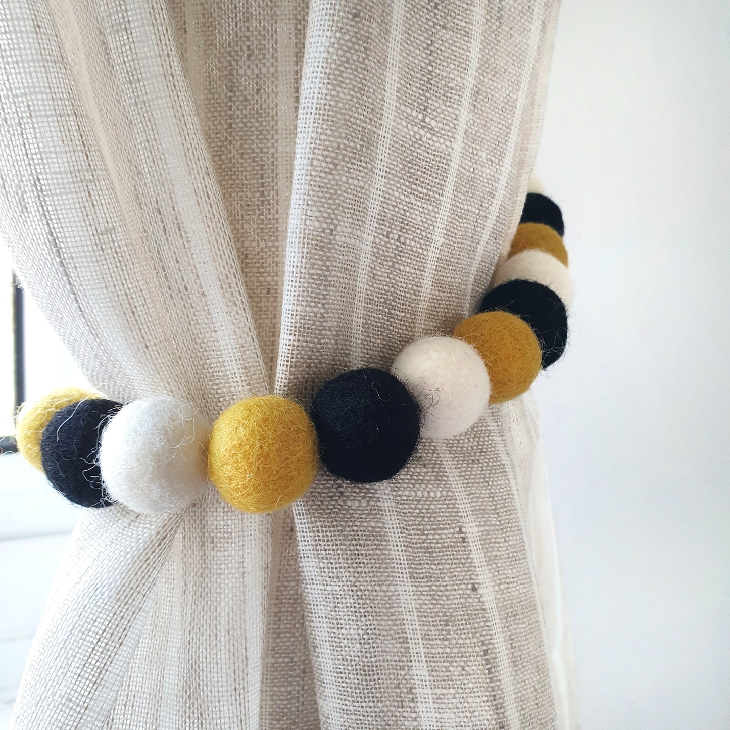 Bee Curtain Felt Ball Pom Pom Tie Backs