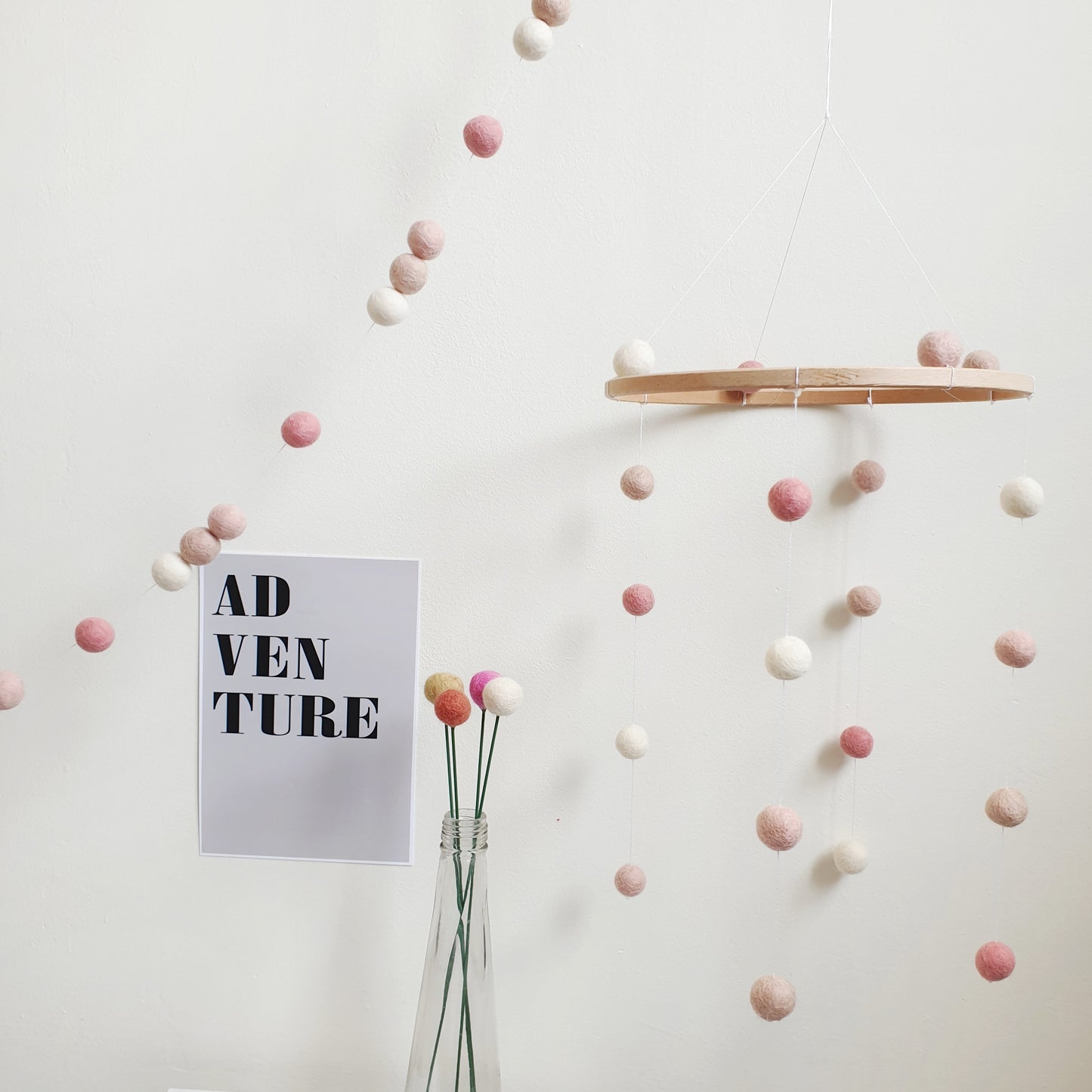 Blush Pom Pom Garland - Felt Ball Nursery Decor