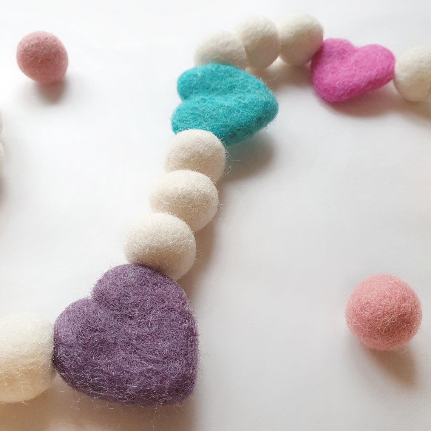 Candy Heart Pom Pom Garland - Felt Ball Nursery Decor