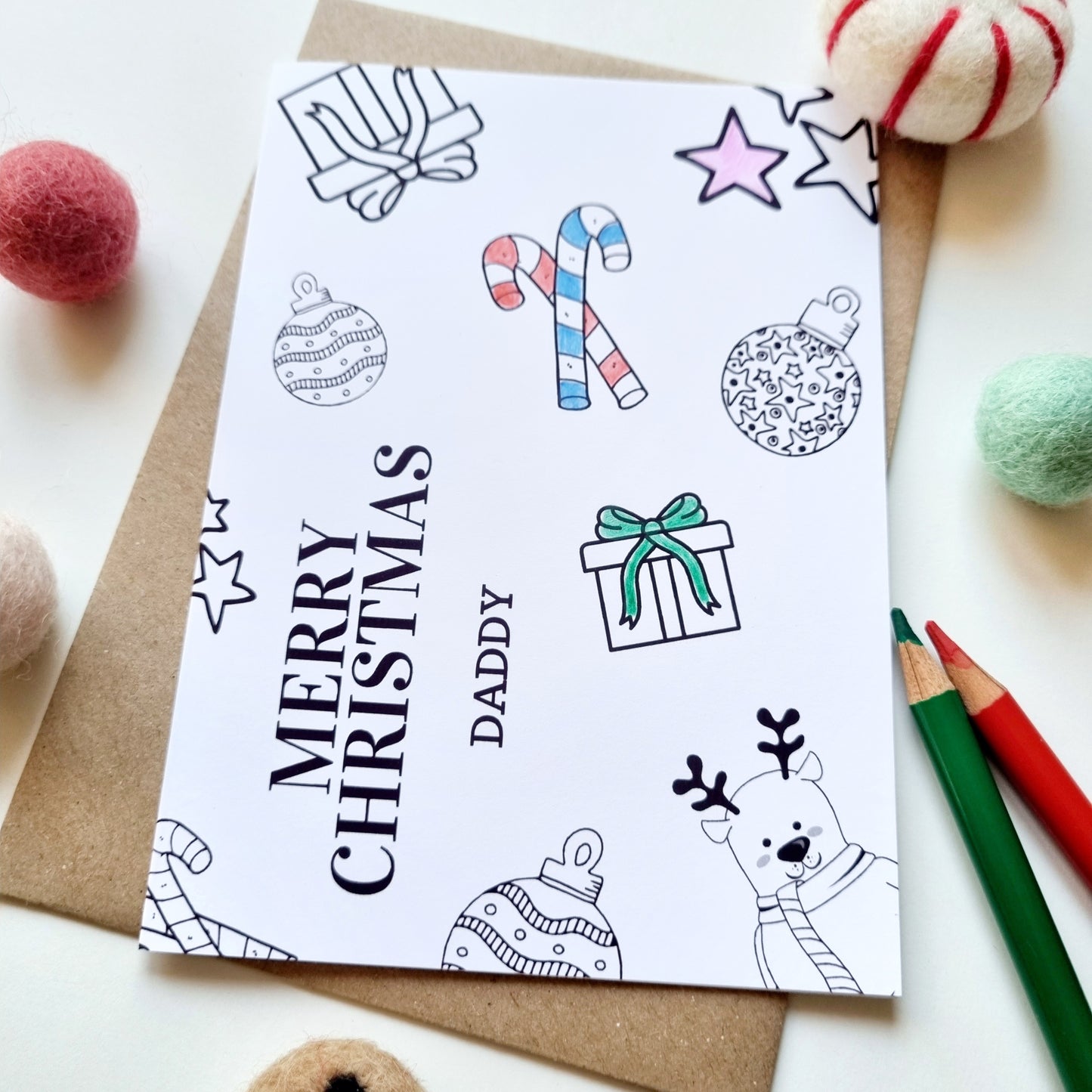 Colour Me In Personalised Christmas Design- A6 Greeting Card