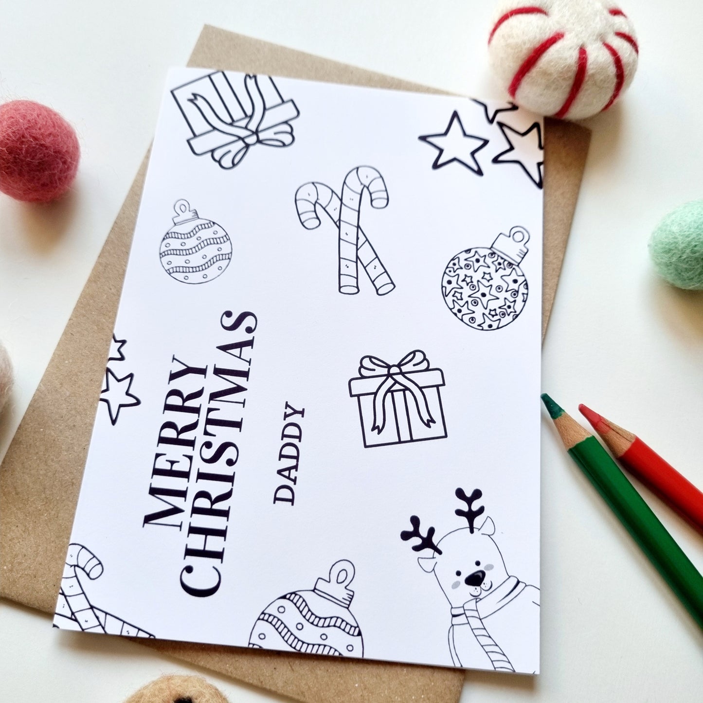 Colour Me In Personalised Christmas Design- A6 Greeting Card