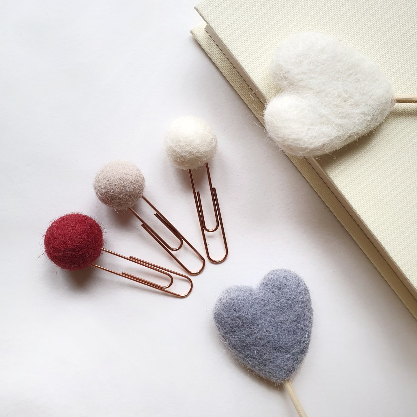 Cupid Pom Pom Paperclips - Felt Ball Stationary Bookmarks