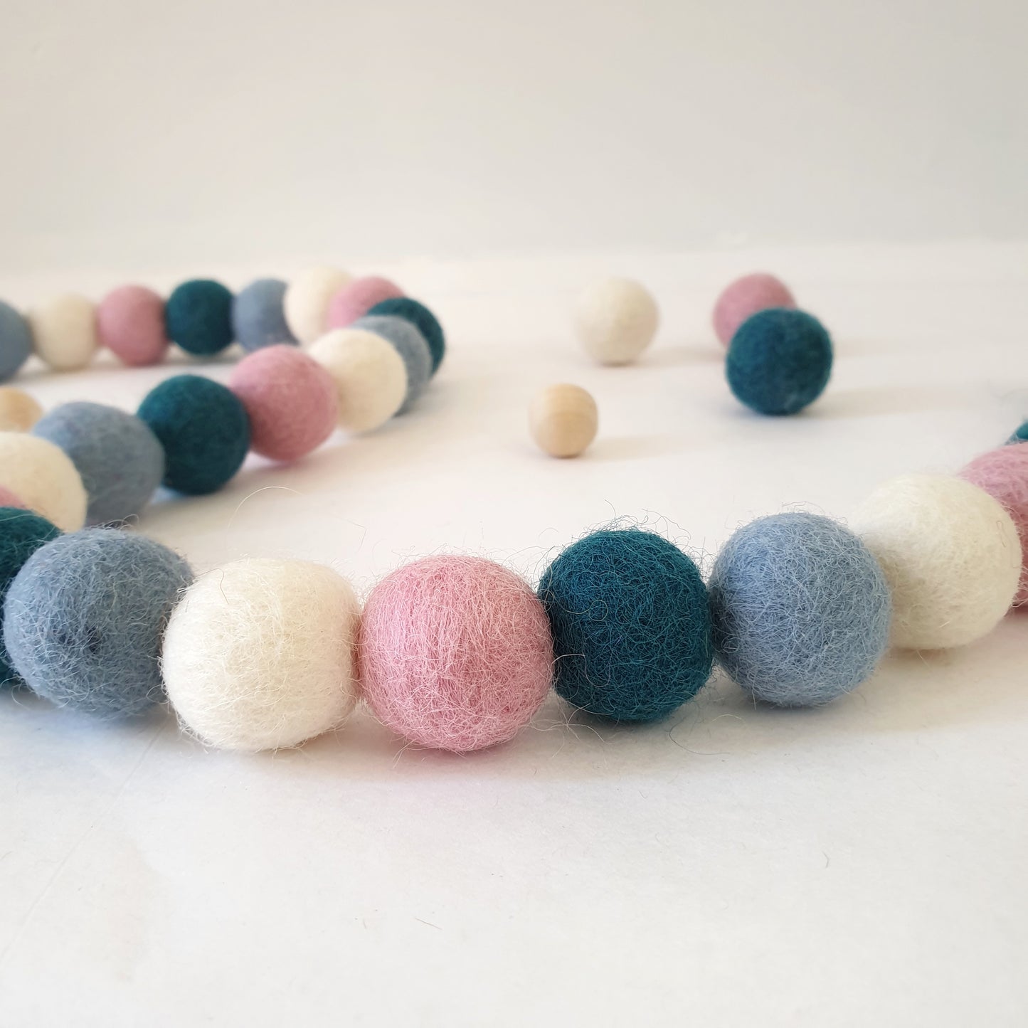 Dusky Rainbow Pom Pom Garland - Felt Ball Nursery Decor