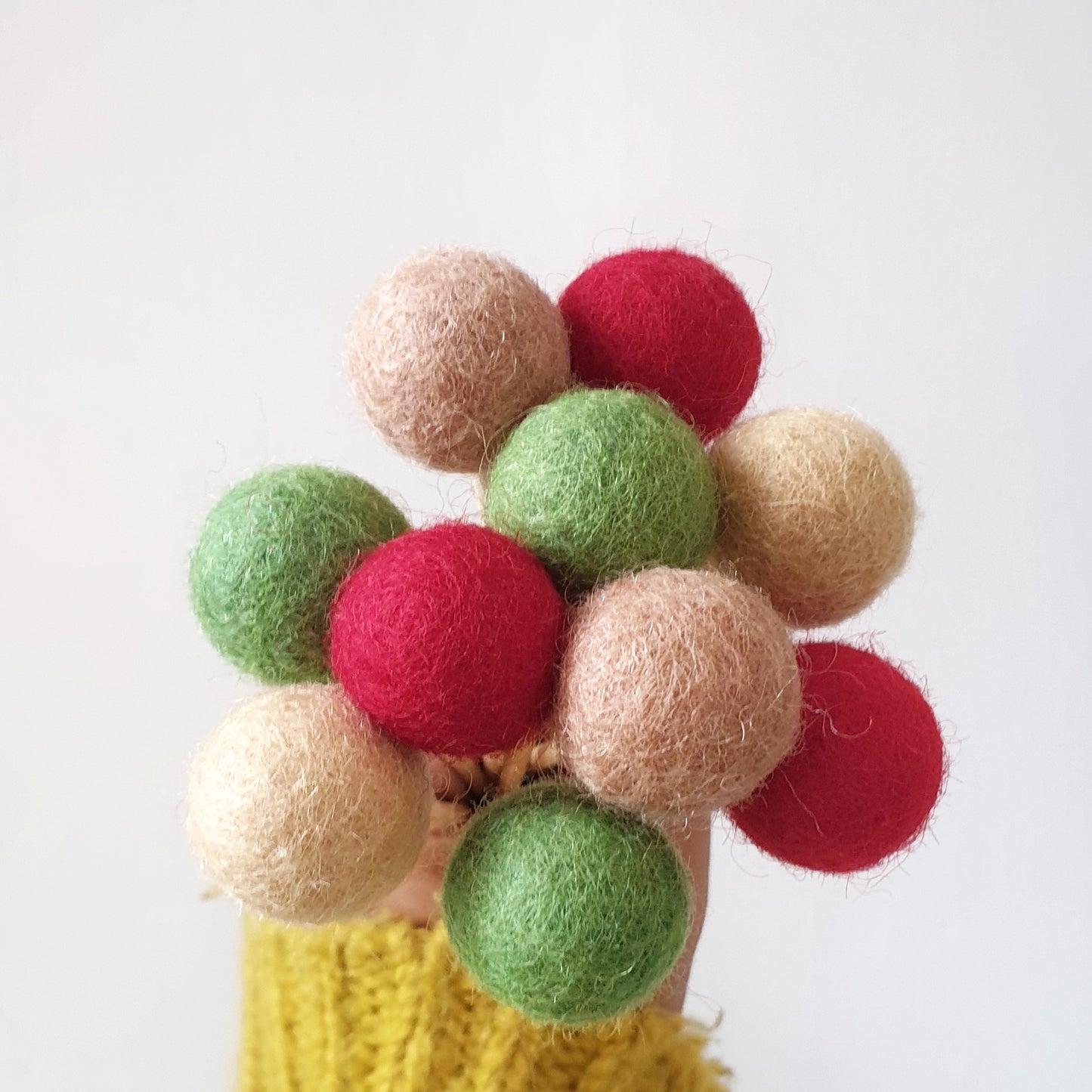 Holly Pom Pom Flowers, Felt Ball Bouquet Room Decor