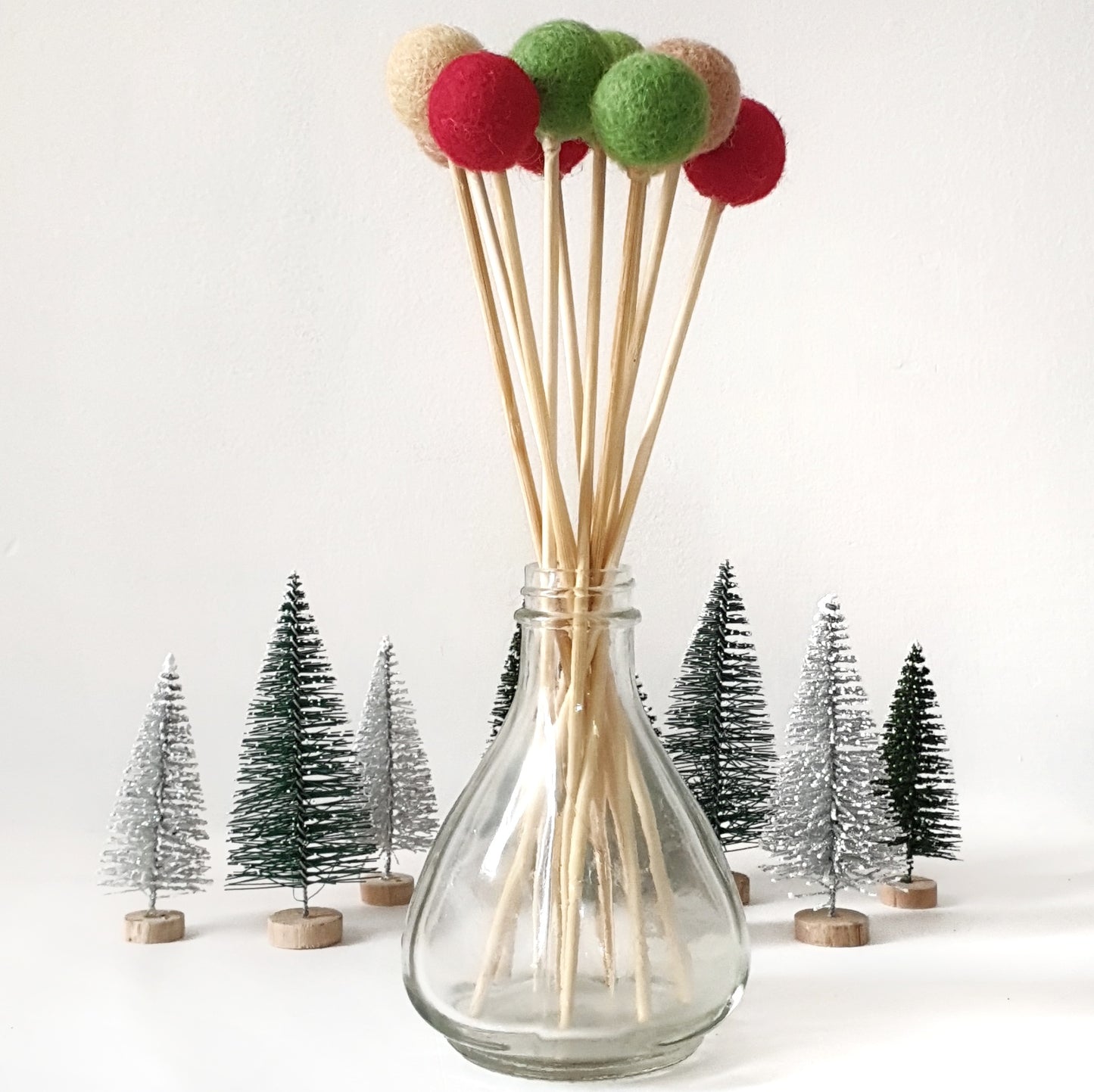 Holly Pom Pom Flowers, Felt Ball Bouquet Room Decor