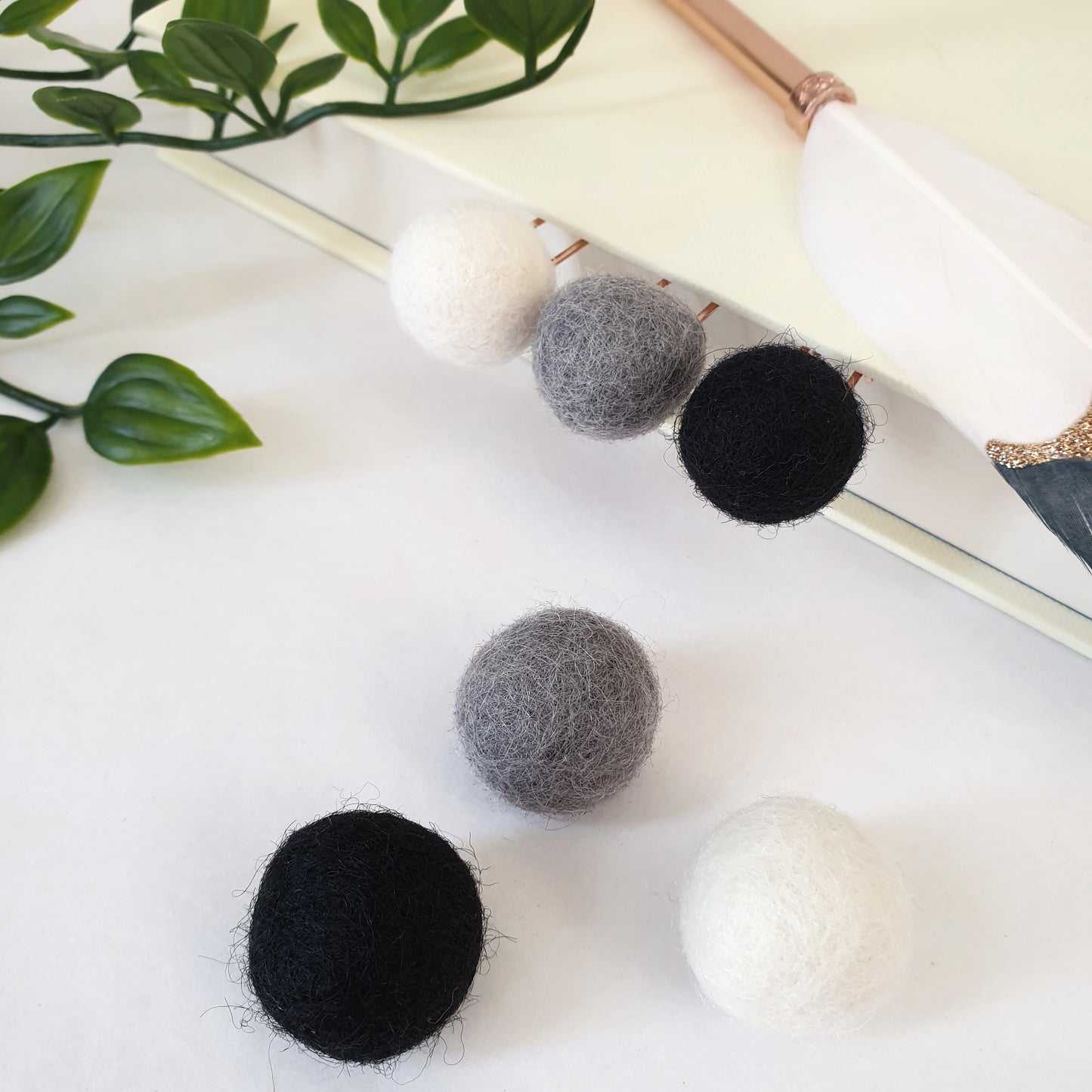 Monochrome Pom Pom Paperclips - Felt Ball Stationary Bookmarks