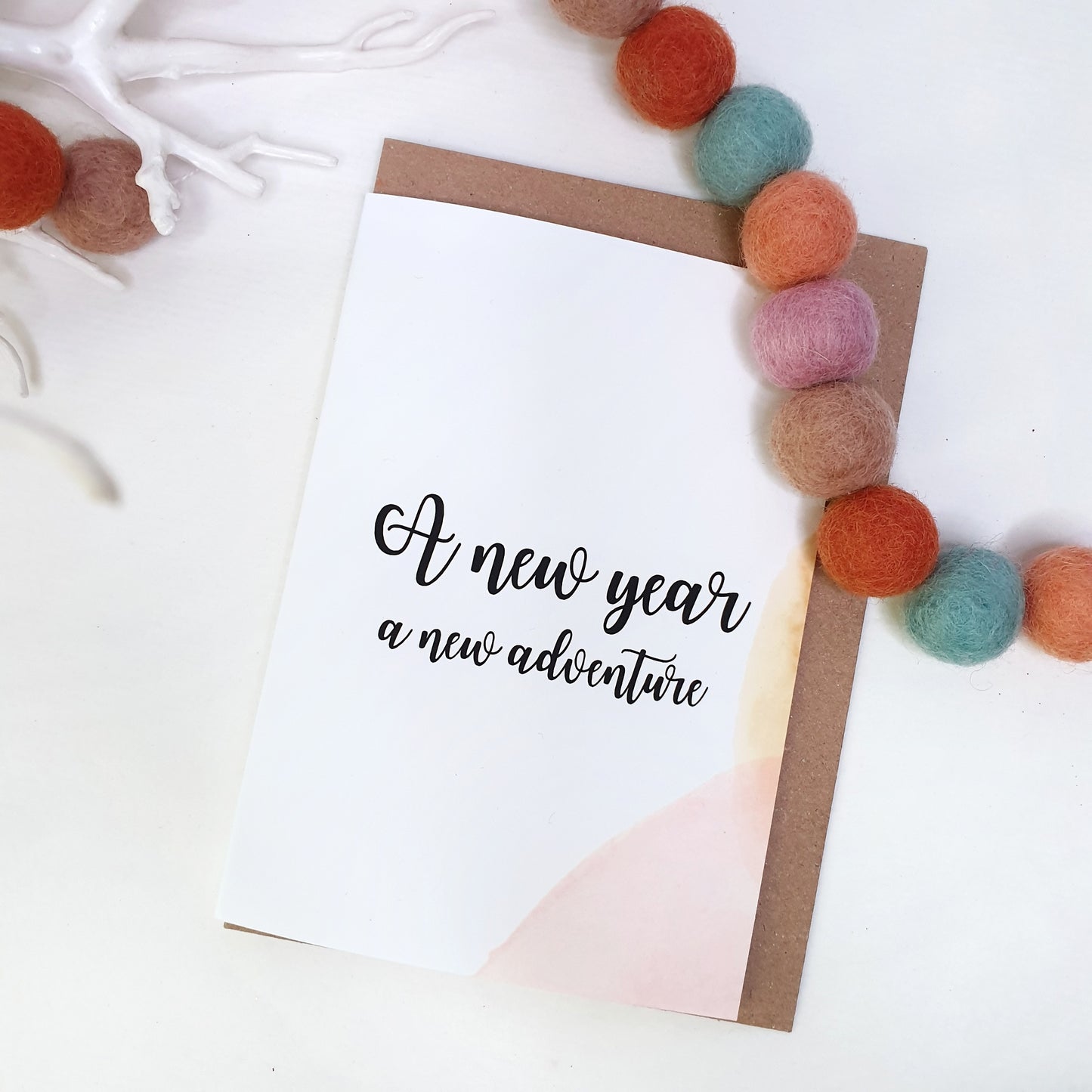 A New Year A New Adventure - A6 Monochrome Typo Water Paint Greeting Card