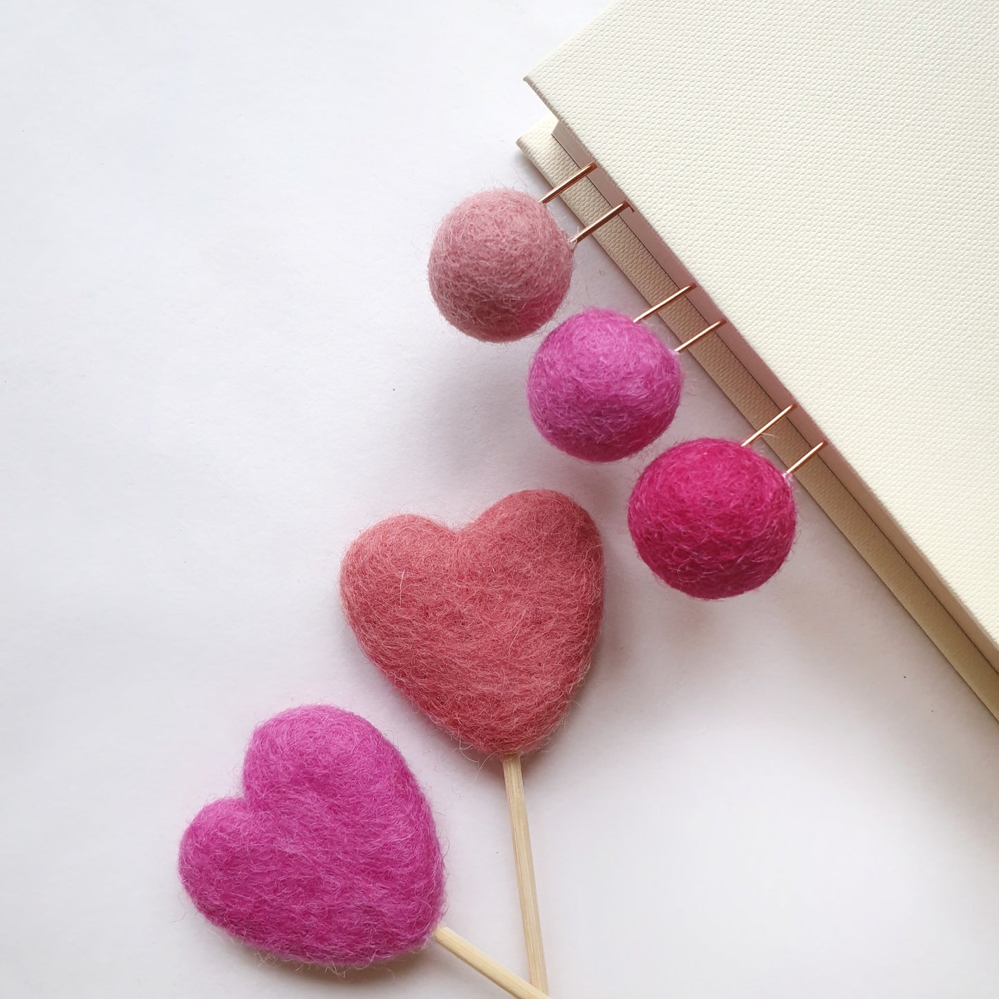Pink Candy Pom Pom Paperclips - Felt Ball Stationary Bookmarks