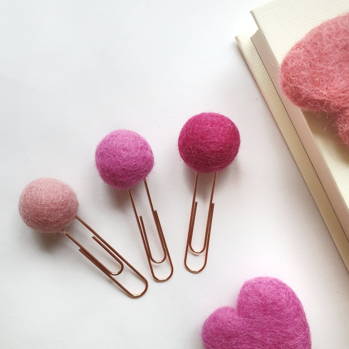 Pink Candy Pom Pom Paperclips - Felt Ball Stationary Bookmarks