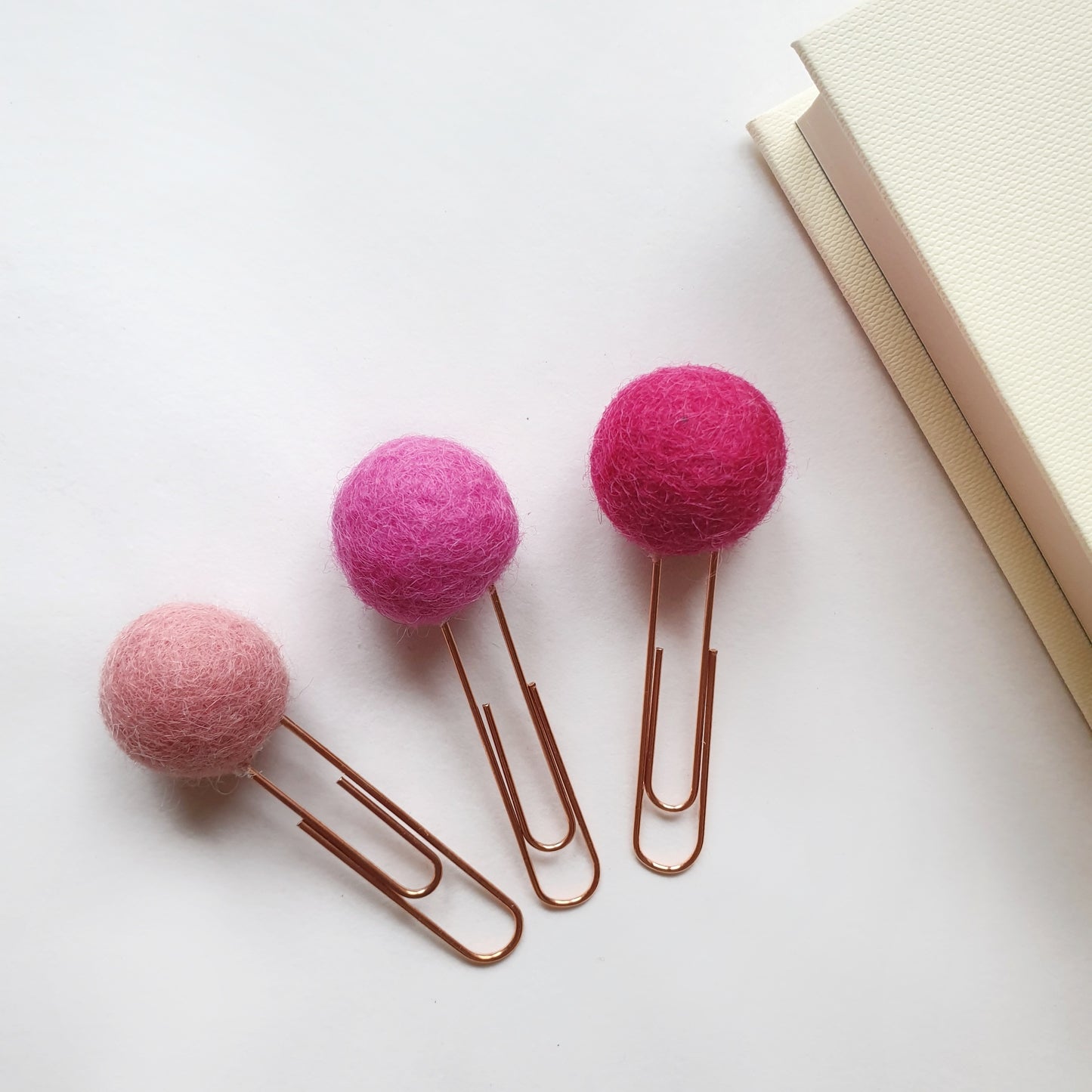 Pink Candy Pom Pom Paperclips - Felt Ball Stationary Bookmarks