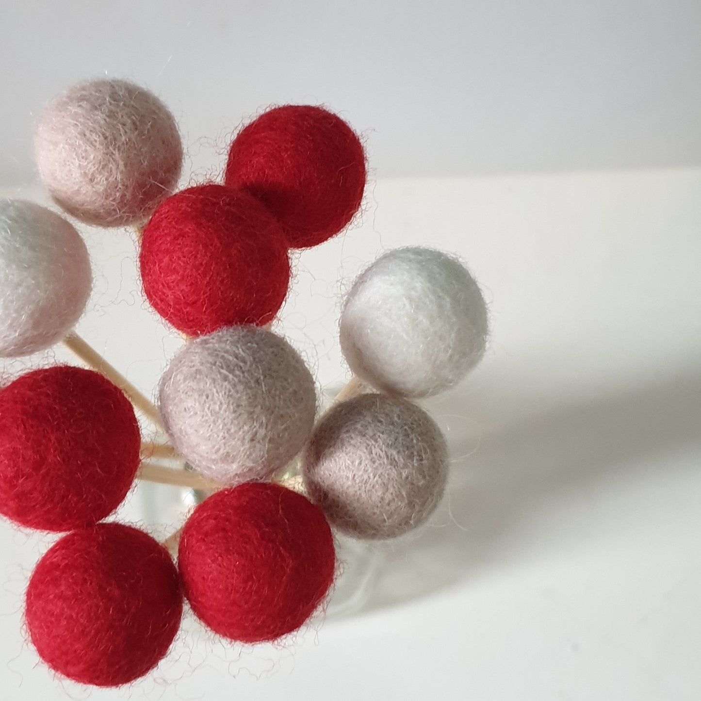Red Pom Pom Flowers, Felt Ball Bouquet Room Decor