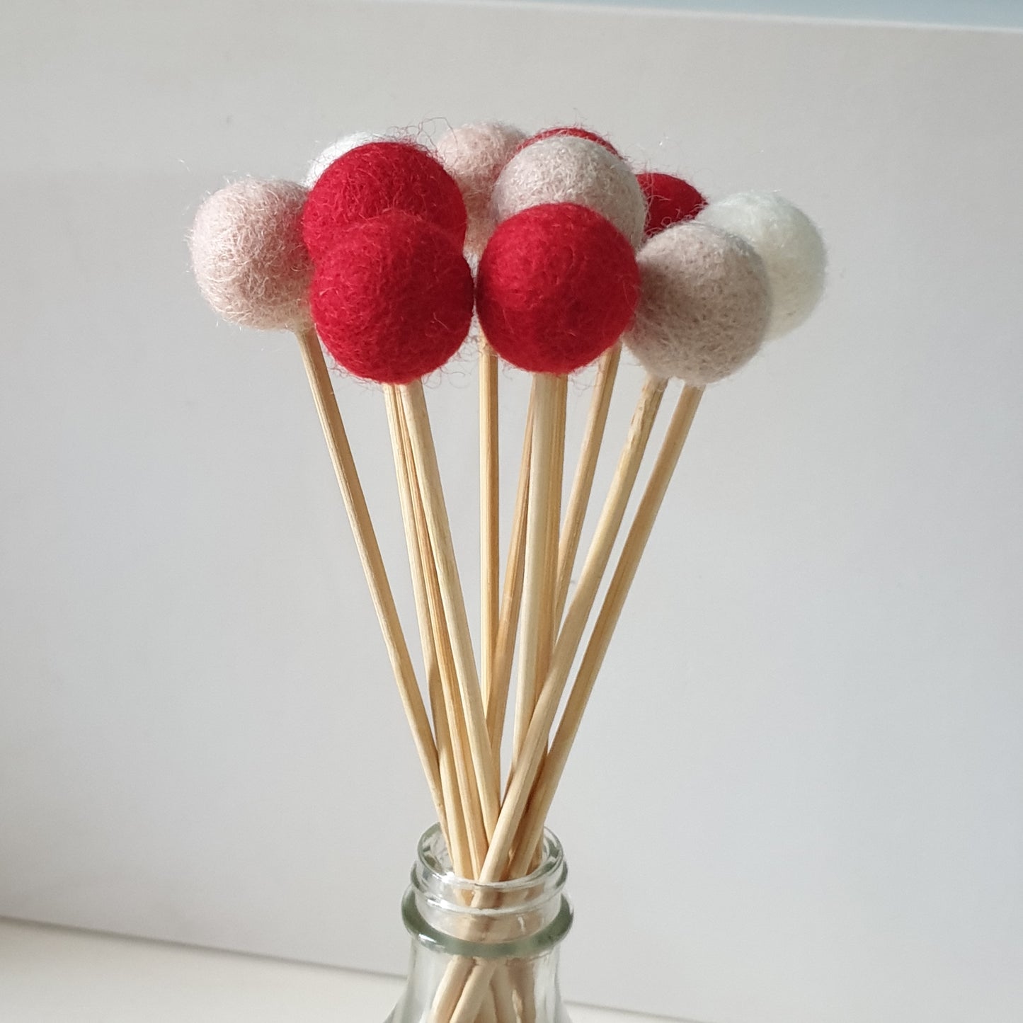 Red Pom Pom Flowers, Felt Ball Bouquet Room Decor
