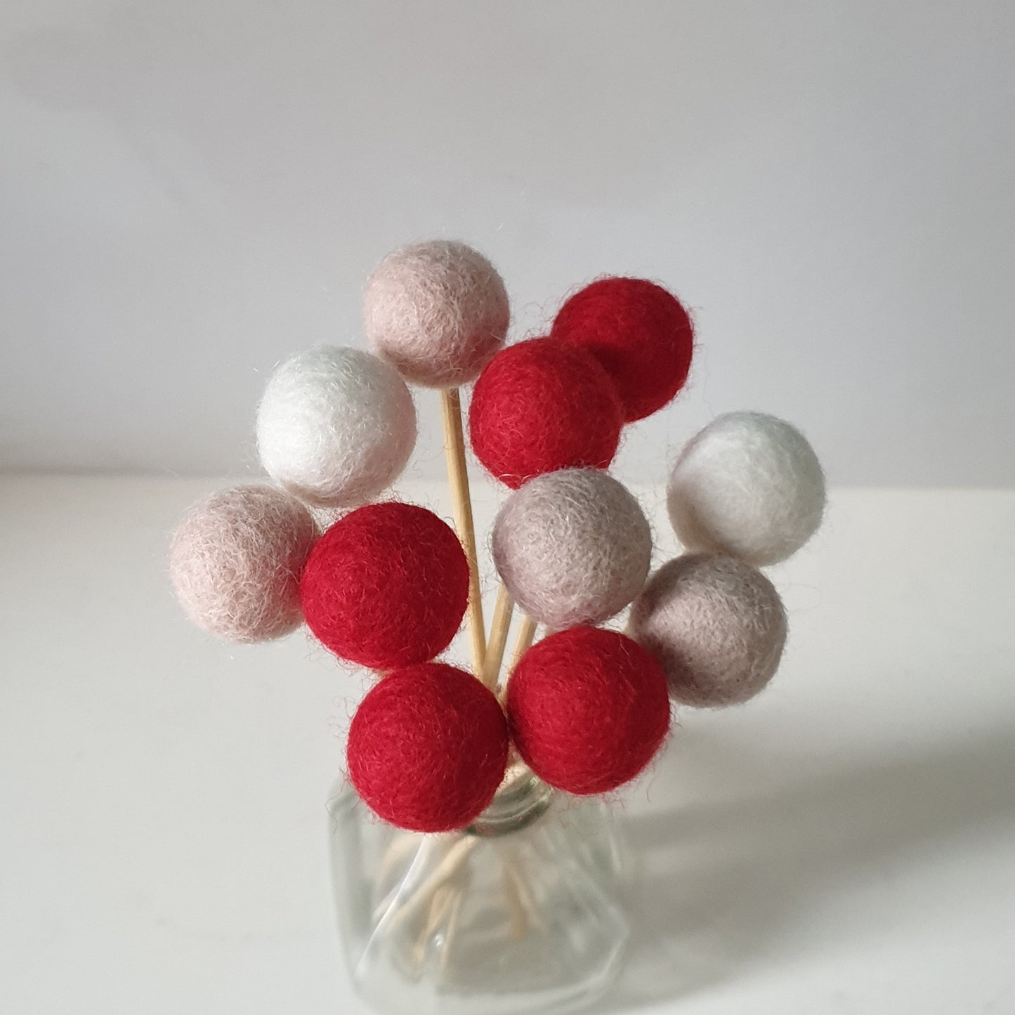 Red Pom Pom Flowers, Felt Ball Bouquet Room Decor