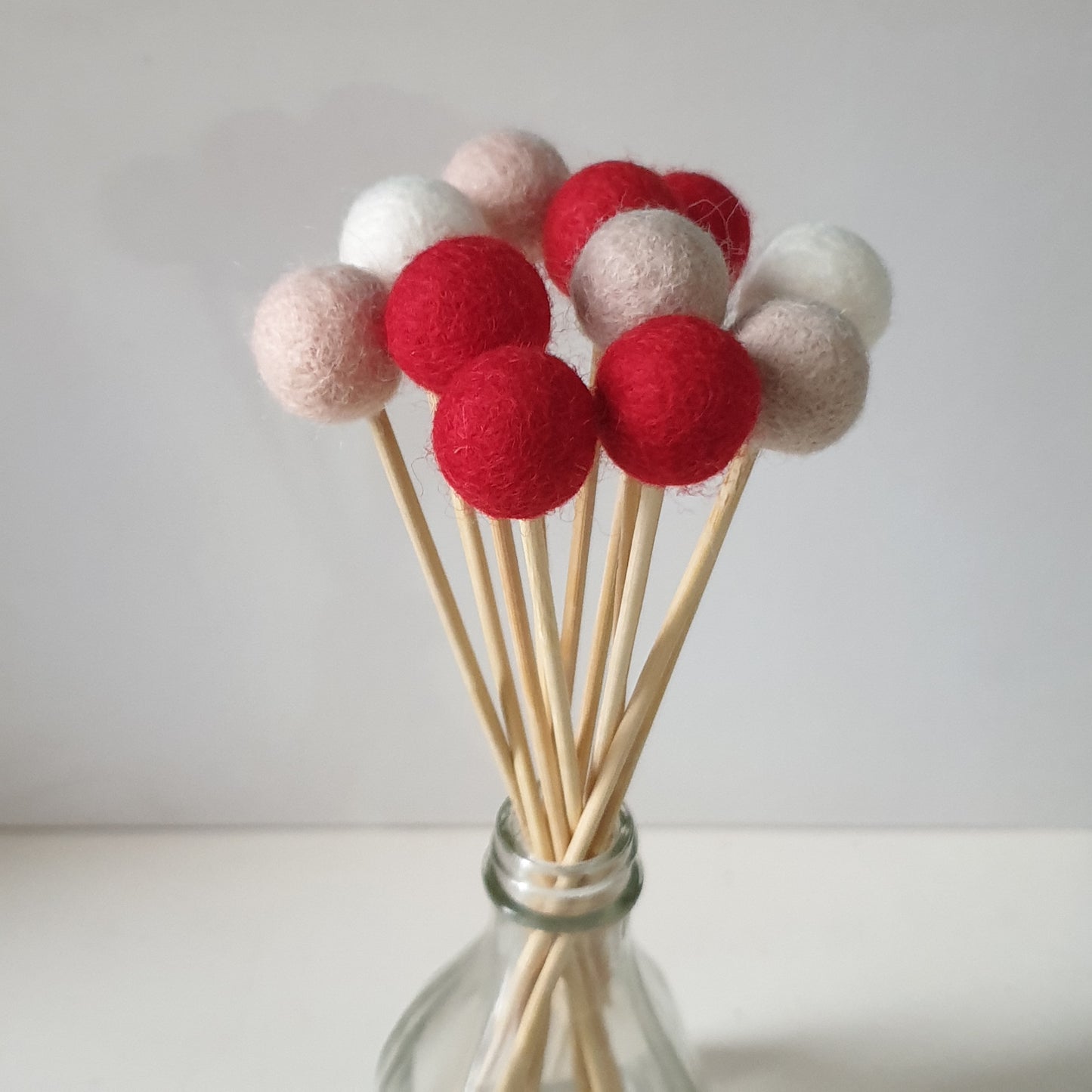 Red Pom Pom Flowers, Felt Ball Bouquet Room Decor