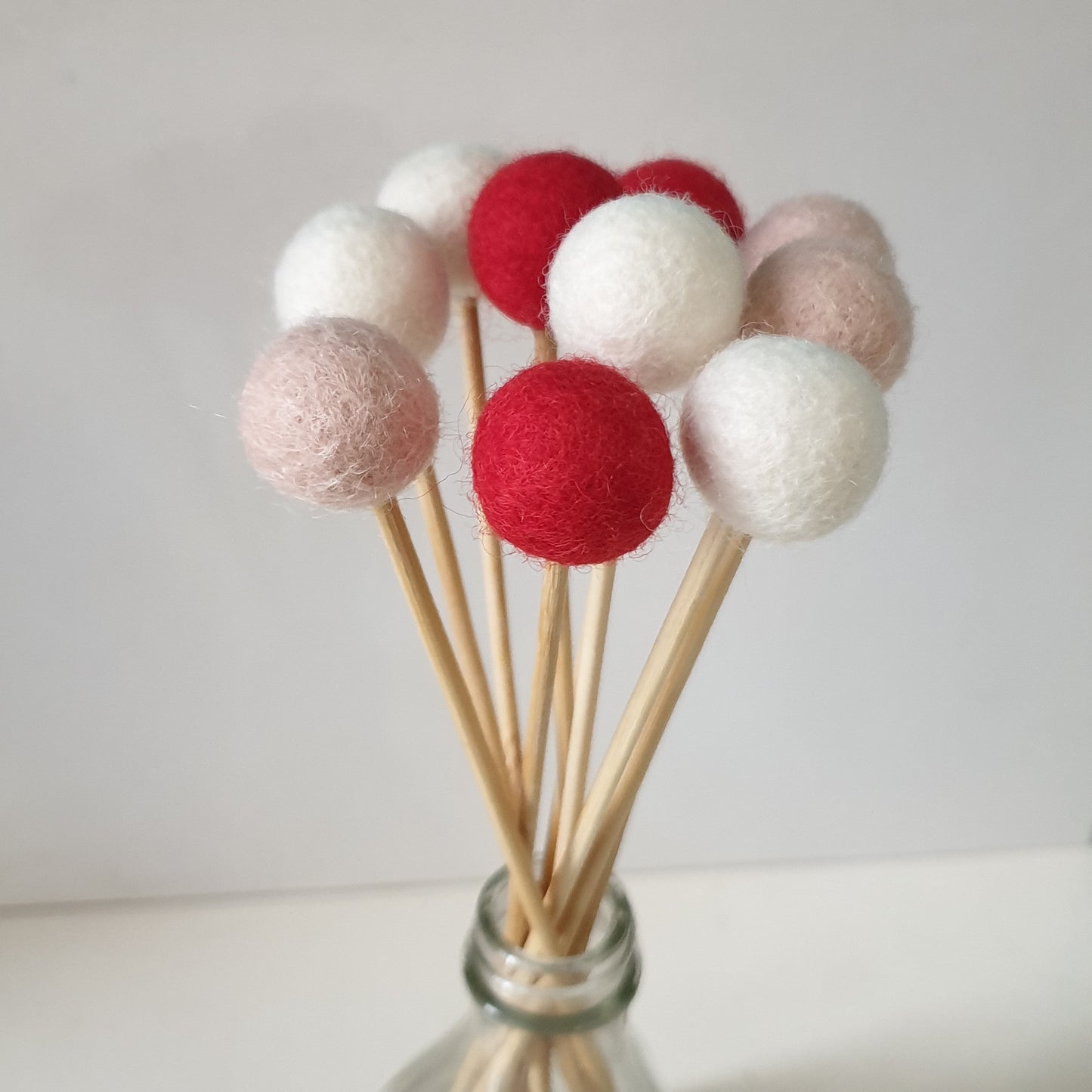 Red and Blush Pom Pom Flowers, Felt Ball Bouquet Room Decor