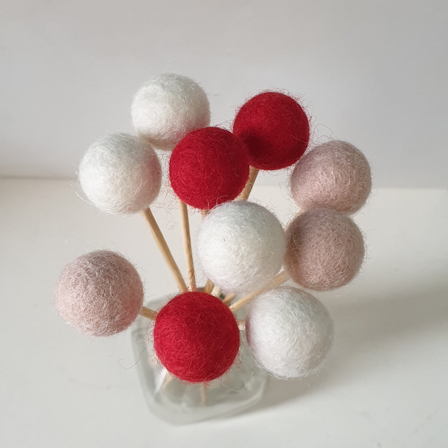 Red and Blush Pom Pom Flowers, Felt Ball Bouquet Room Decor