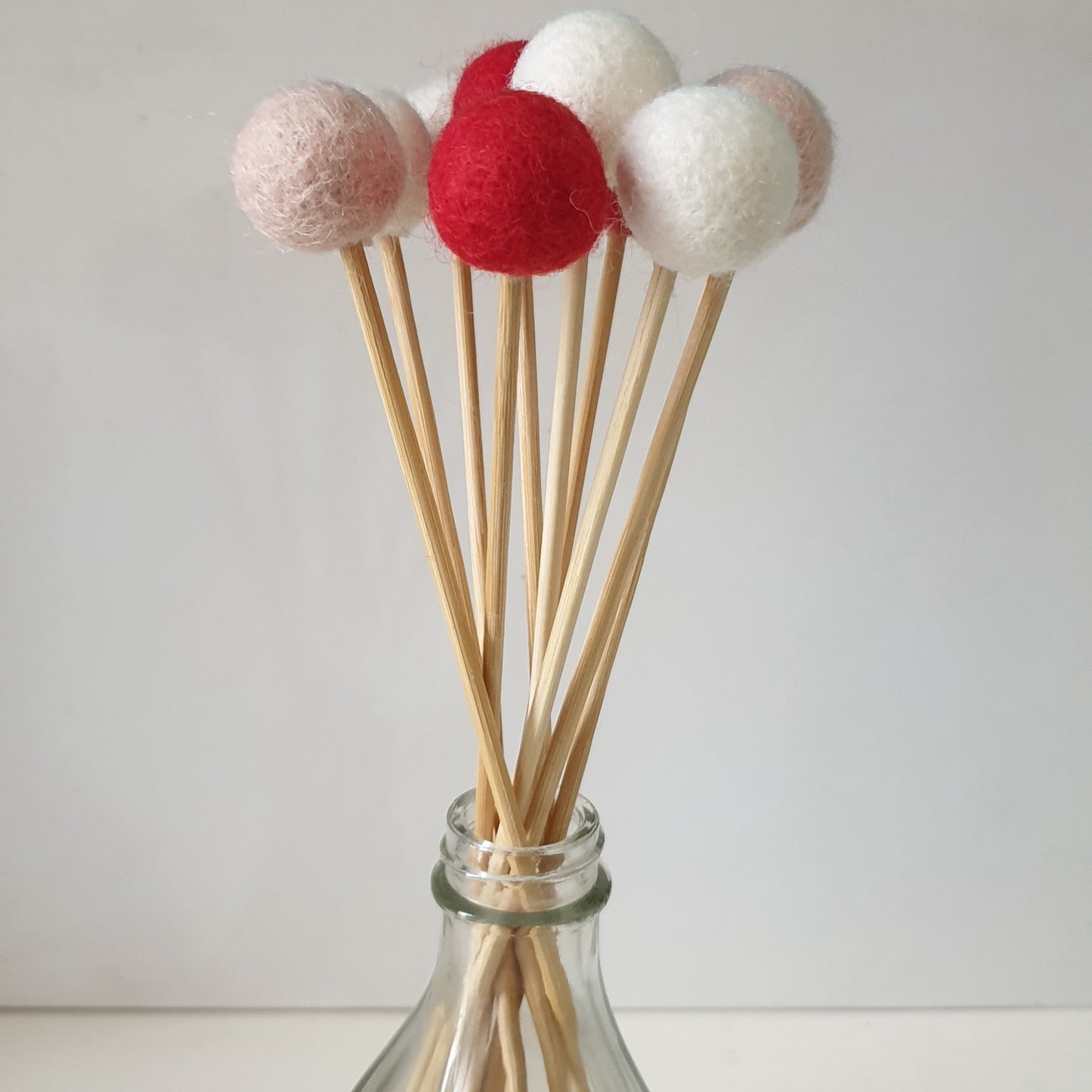 Red and Blush Pom Pom Flowers, Felt Ball Bouquet Room Decor