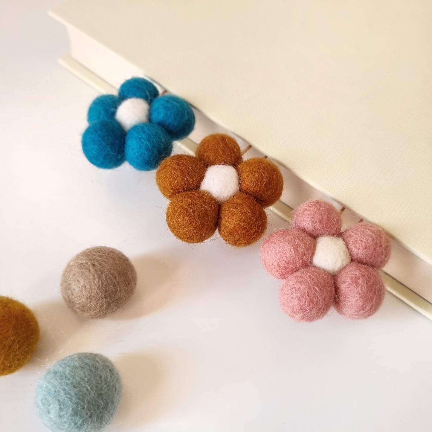 Flower Pom Pom Paperclips - Felt Ball Stationary Bookmarks