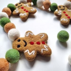 Christmas Gingerbread Pom Pom Garland - Felt Ball Nursery Decor