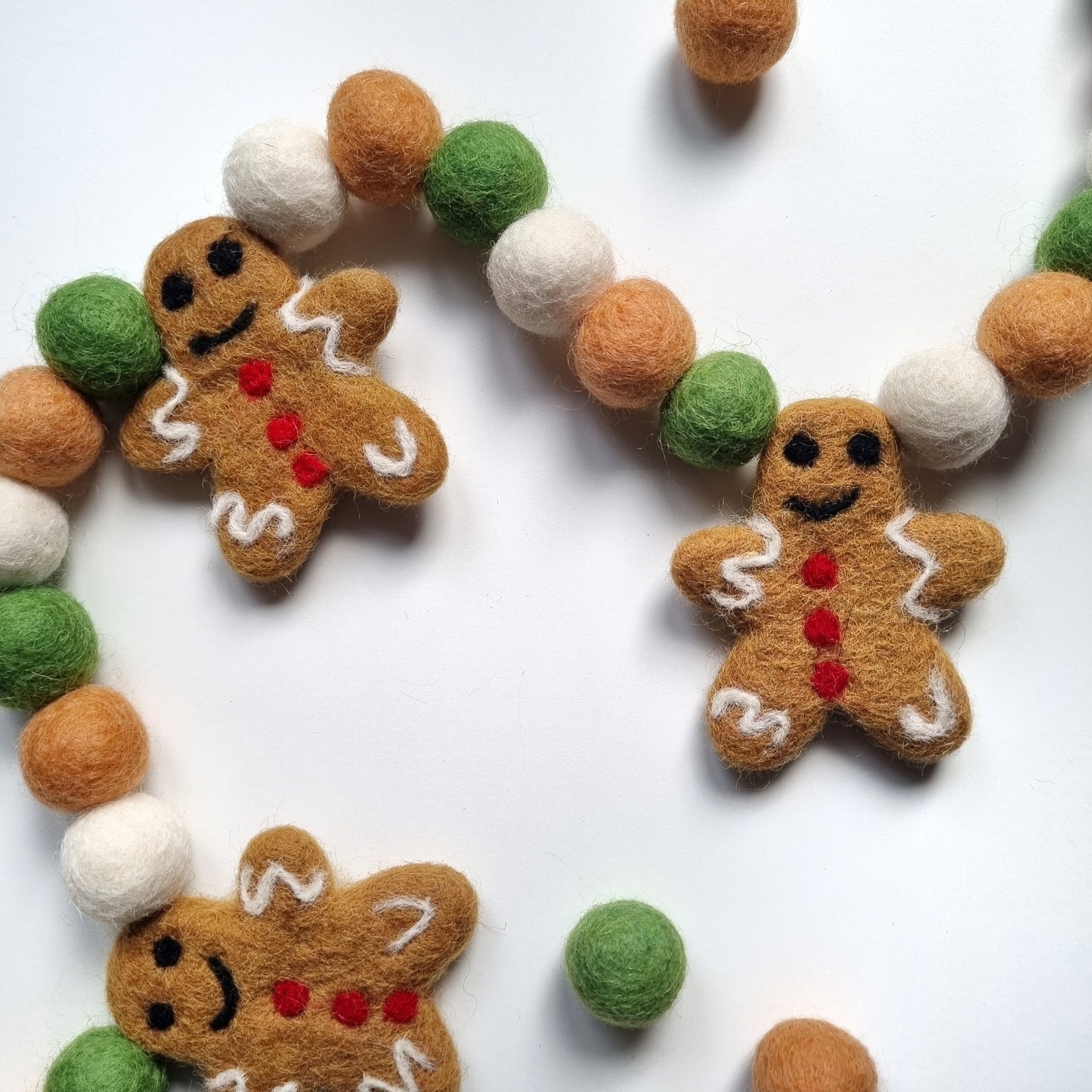 Christmas Gingerbread Pom Pom Garland - Felt Ball Nursery Decor