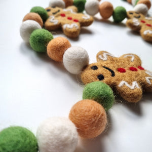 Christmas Gingerbread Pom Pom Garland - Felt Ball Nursery Decor