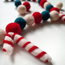 Load image into Gallery viewer, Christmas Candy Cane Pom Pom Garland - Felt Ball Nursery Decor