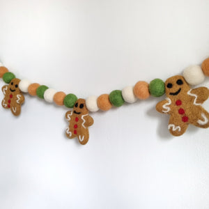 Christmas Gingerbread Pom Pom Garland - Felt Ball Nursery Decor
