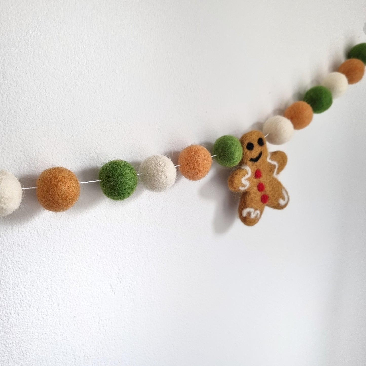 Christmas Gingerbread Pom Pom Garland - Felt Ball Nursery Decor