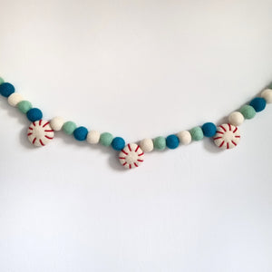 Christmas Peppermint Pom Pom Garland - Felt Ball Nursery Decor