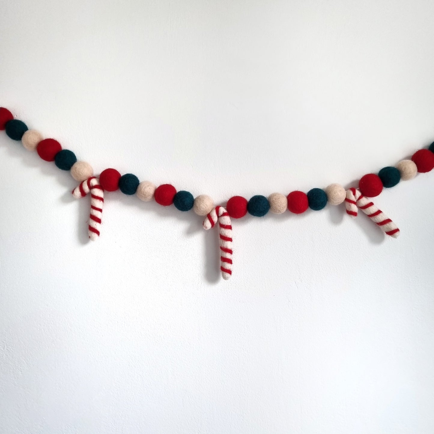 Christmas Candy Cane Pom Pom Garland - Felt Ball Nursery Decor