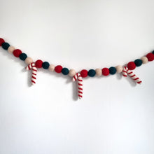 Load image into Gallery viewer, Christmas Candy Cane Pom Pom Garland - Felt Ball Nursery Decor