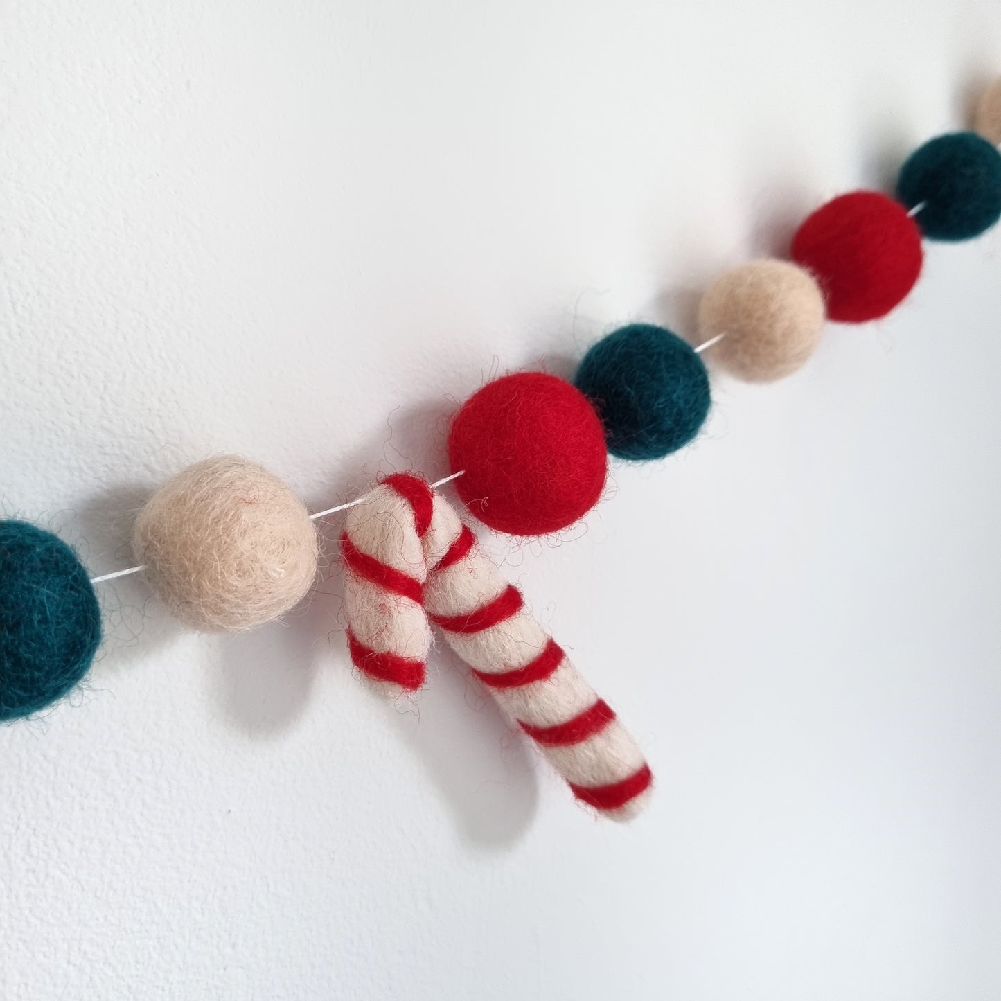 Christmas Candy Cane Pom Pom Garland - Felt Ball Nursery Decor