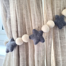 Load image into Gallery viewer, Christmas Star Curtain Felt Ball Pom Pom Tie Backs