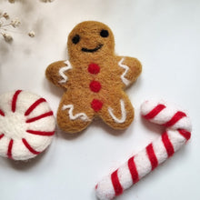 Load image into Gallery viewer, Felted Christmas Gingerbread, Candy Cane and Peppermint - Pack of 3
