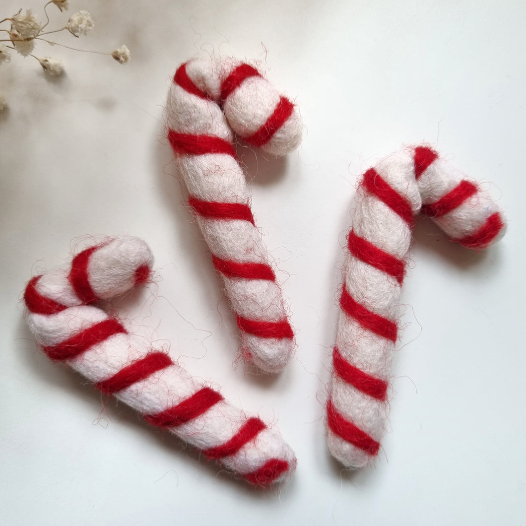 Felted Christmas Candy Cane - Pack of 3