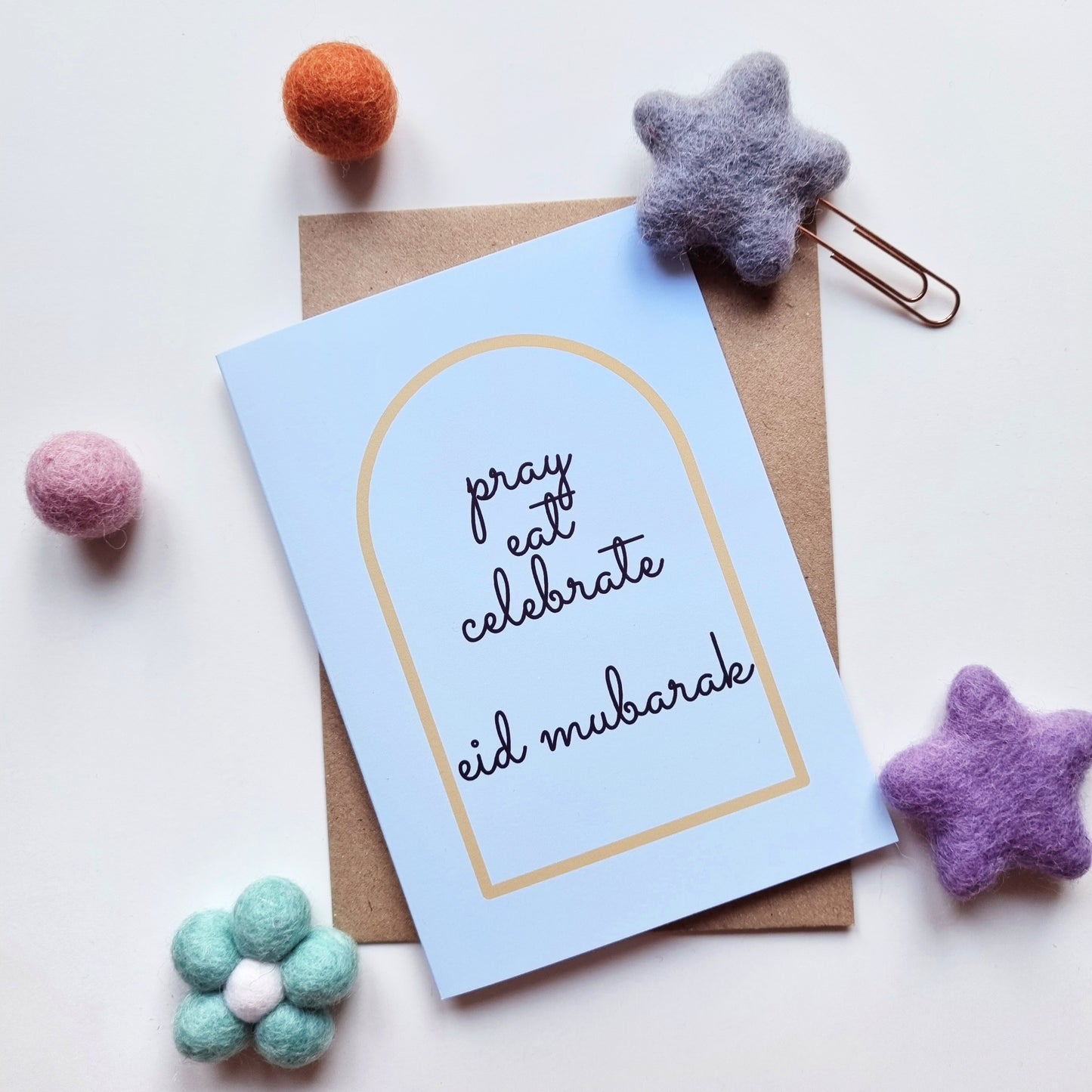 Eid Mubarak - A6 Pray Eat Celebrate Frame Greeting Card