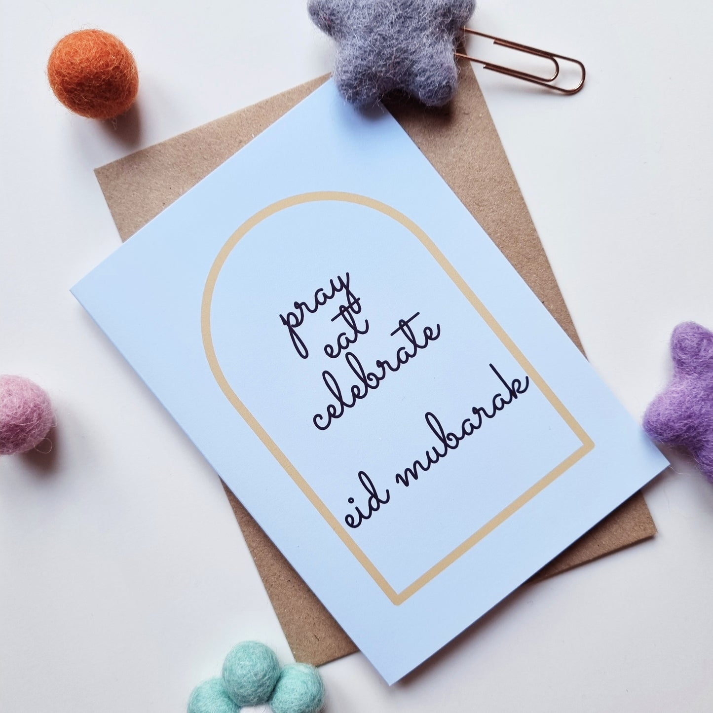 Eid Mubarak - A6 Pray Eat Celebrate Frame Greeting Card