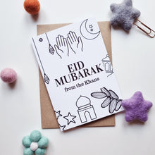 Load image into Gallery viewer, Colour Me In Personalised Eid Mubarak Design- A6 Greeting Card