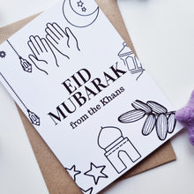 Load image into Gallery viewer, Colour Me In Personalised Eid Mubarak Design- A6 Greeting Card