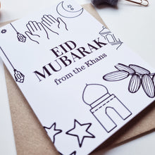 Load image into Gallery viewer, Colour Me In Personalised Eid Mubarak Design- A6 Greeting Card