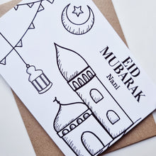 Load image into Gallery viewer, Colour Me In Personalised Eid Mubarak Design- A6 Greeting Card
