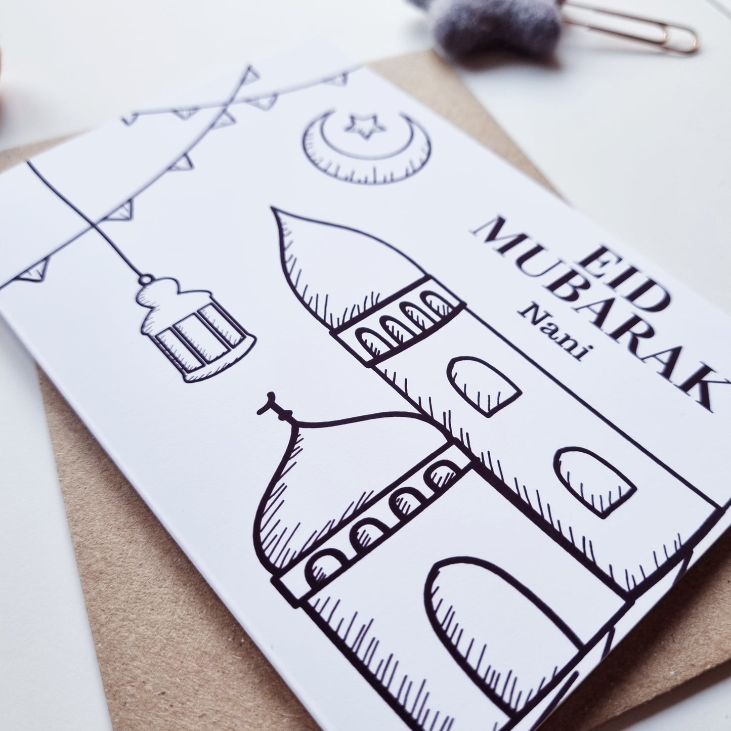 Colour Me In Personalised Eid Mubarak Design- A6 Greeting Card