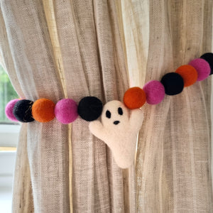 Custom Ghost Halloween Curtain Felt Ball Pom Pom Tie Backs