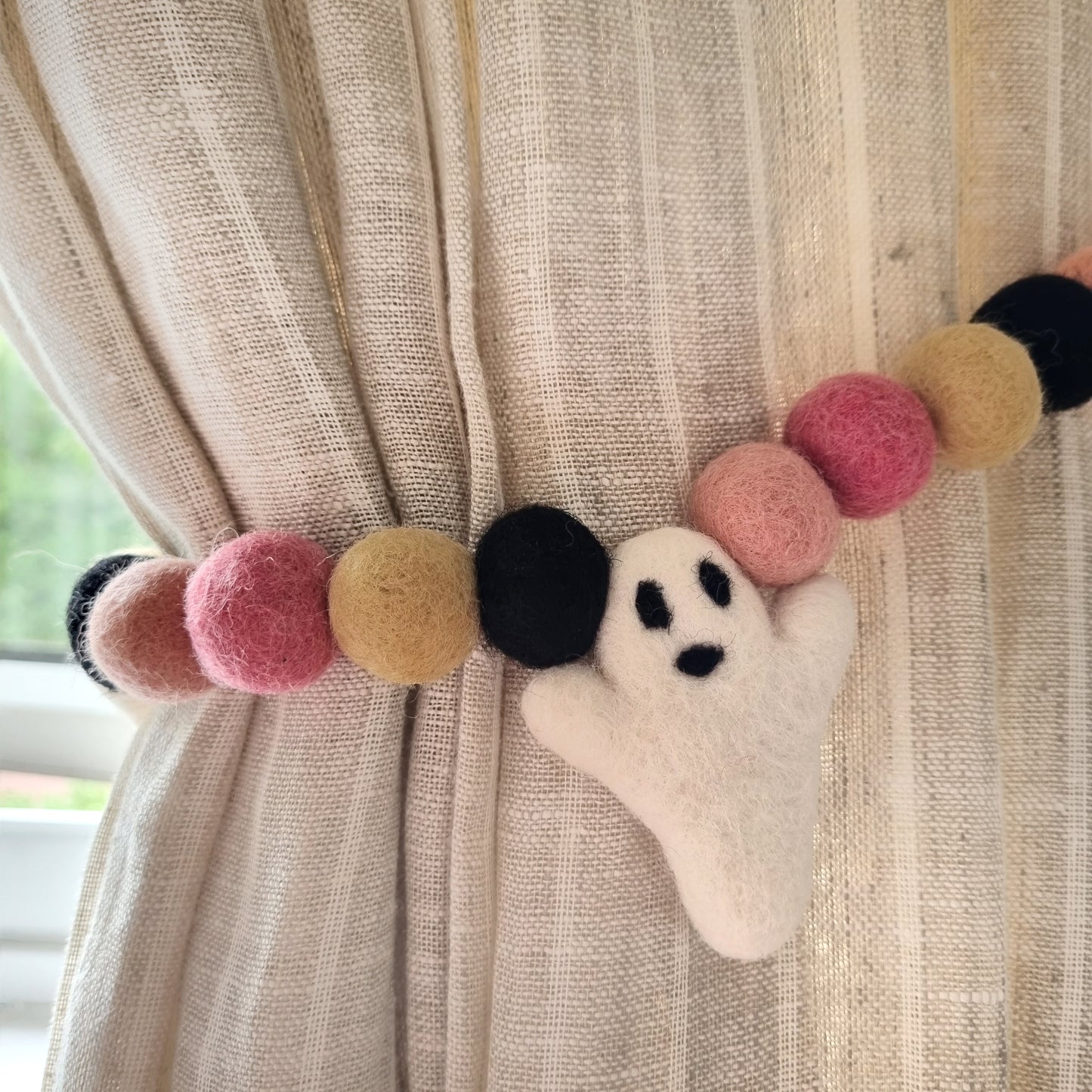 Custom Ghost Halloween Curtain Felt Ball Pom Pom Tie Backs