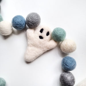 Ghost Blue Halloween Pom Pom Garland - Felt Ball Nursery Decor
