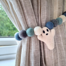 Load image into Gallery viewer, Custom Ghost Halloween Curtain Felt Ball Pom Pom Tie Backs