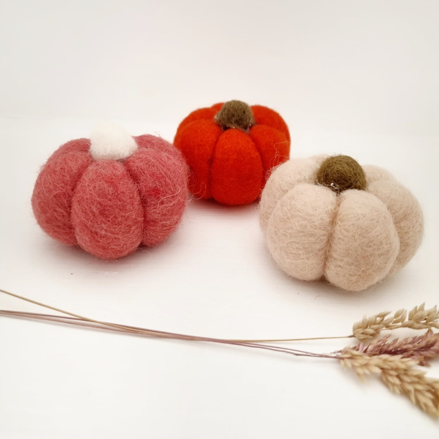 Pick Your Own Felted Halloween Autumn Pumpkins, Blush, Coral, Orange - Pack of 3 - Halloween Autumn Decor