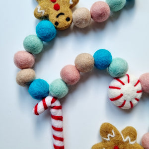 Blue and Peony Christmas Pom Pom Garland - Felt Ball Nursery Decor